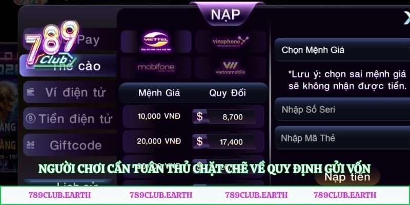 Người chơi cần tuân thủ chặt chẽ về quy định gửi vốn